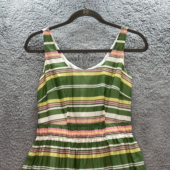Boden Women's Size 2R Sleeveless Dress Green Pink Stripes Lined Pockets Casual - Picture 3 of 10
